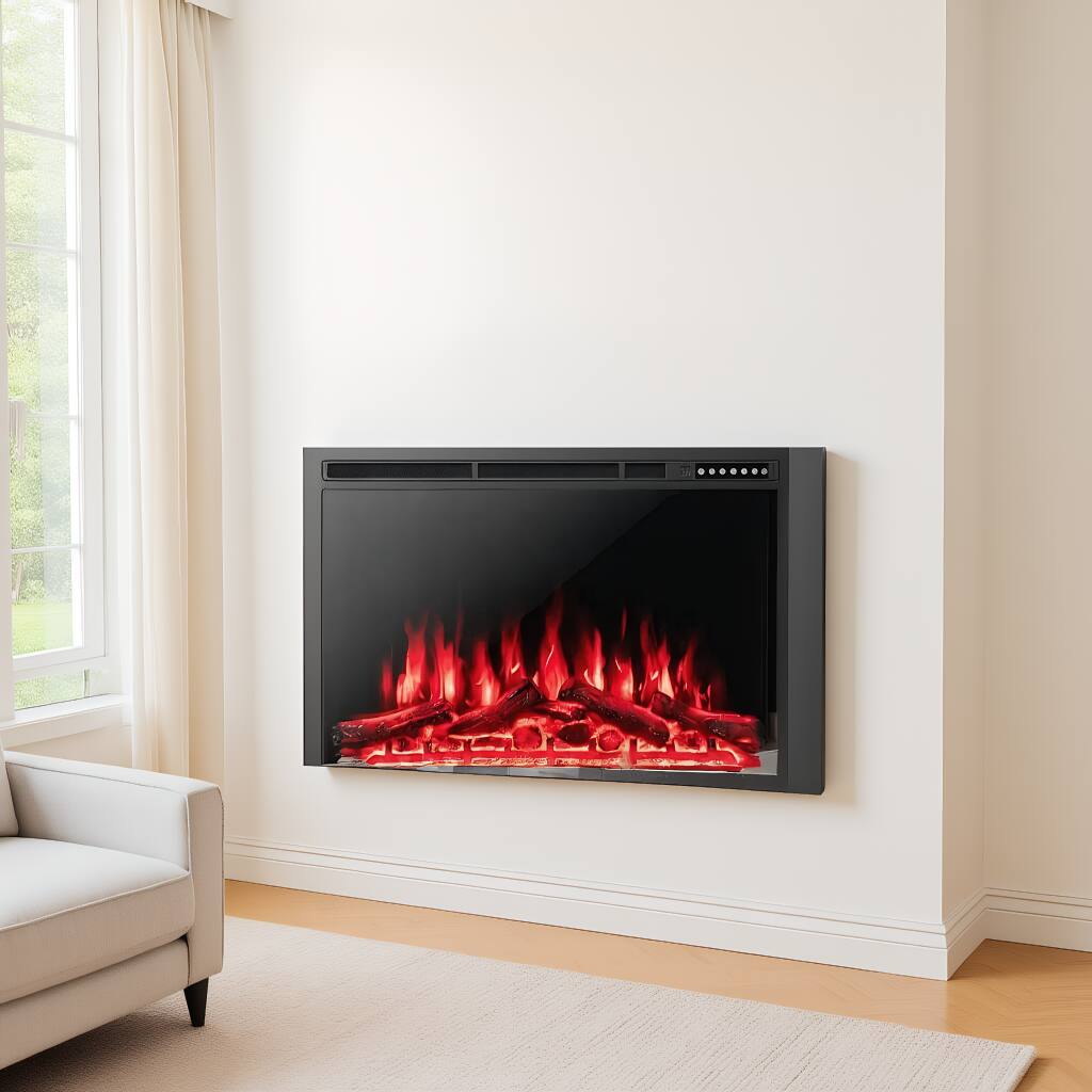 Front. AOSTIRMOTOR - 34 or 37 Inch Electric Fireplace with Adjustable Flames for Indoor.