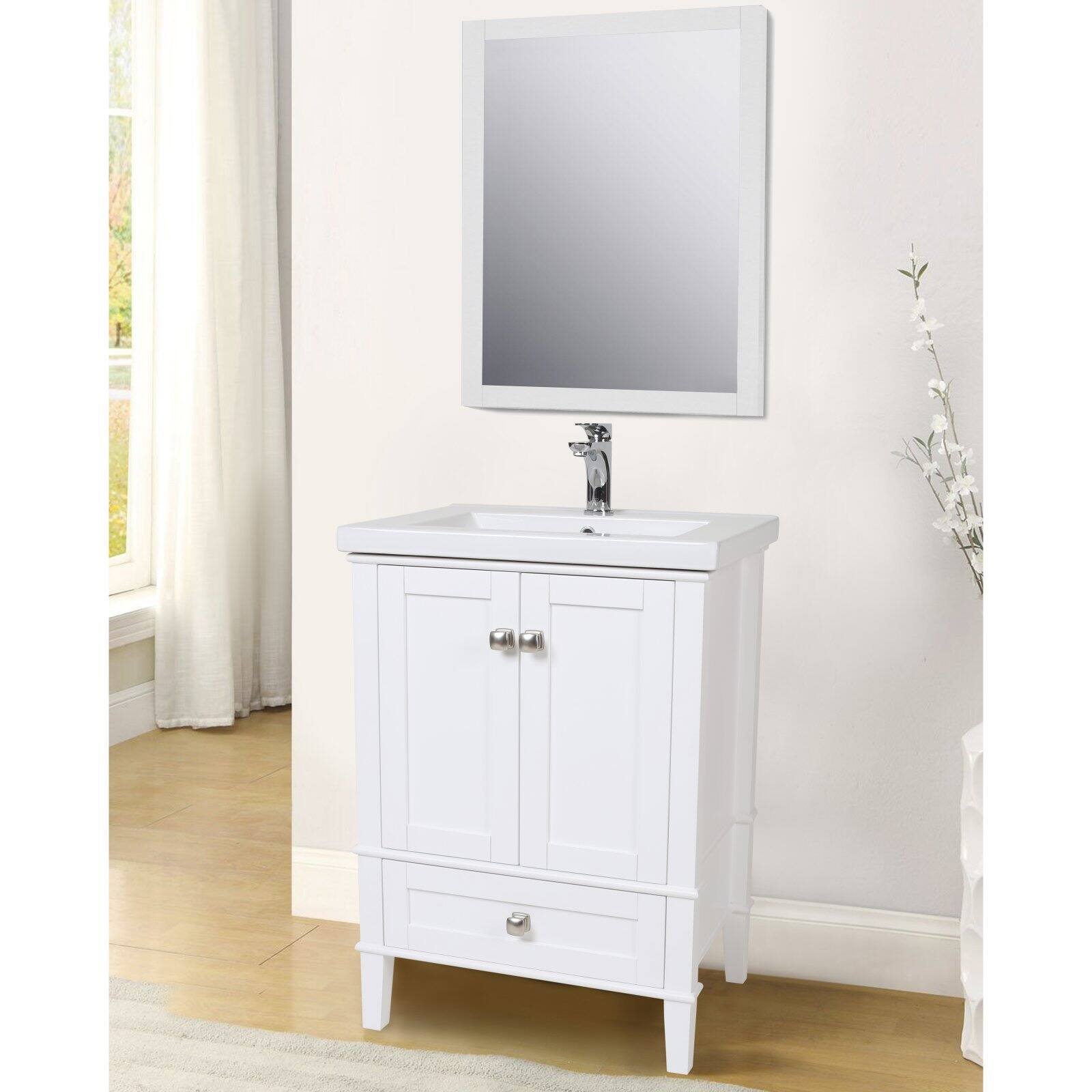 Alt View 1. Elegant Decor - Aqua 22 In. Contemporary Mirror In White - White.