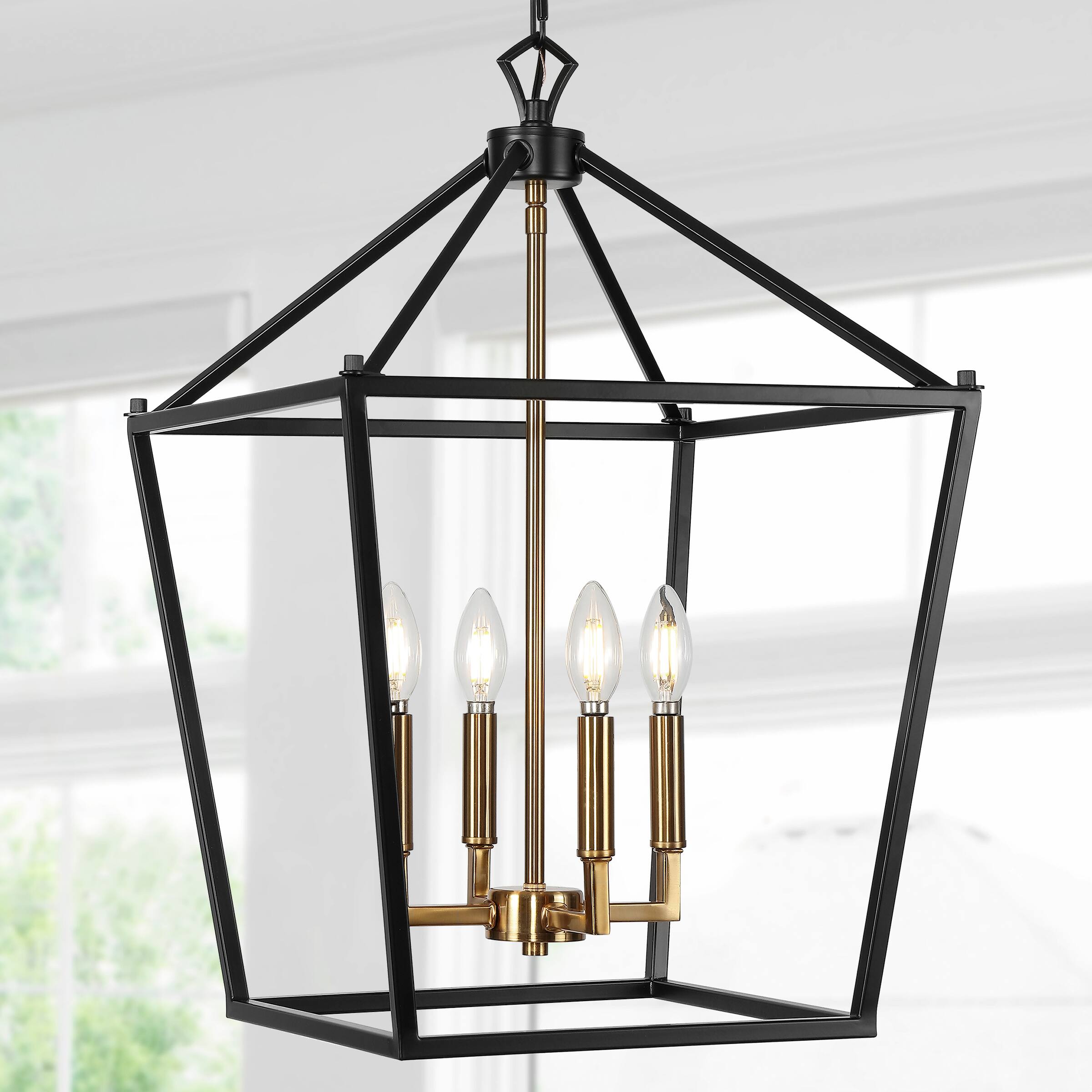 Alt View 1. Jonathan Y - Pagoda 16" 4-Light Classic Traditional Metal Cage Lantern LED Pendant, Oil Rubbed Bronze/Brass Gold - Oil Rubbed Bronze.