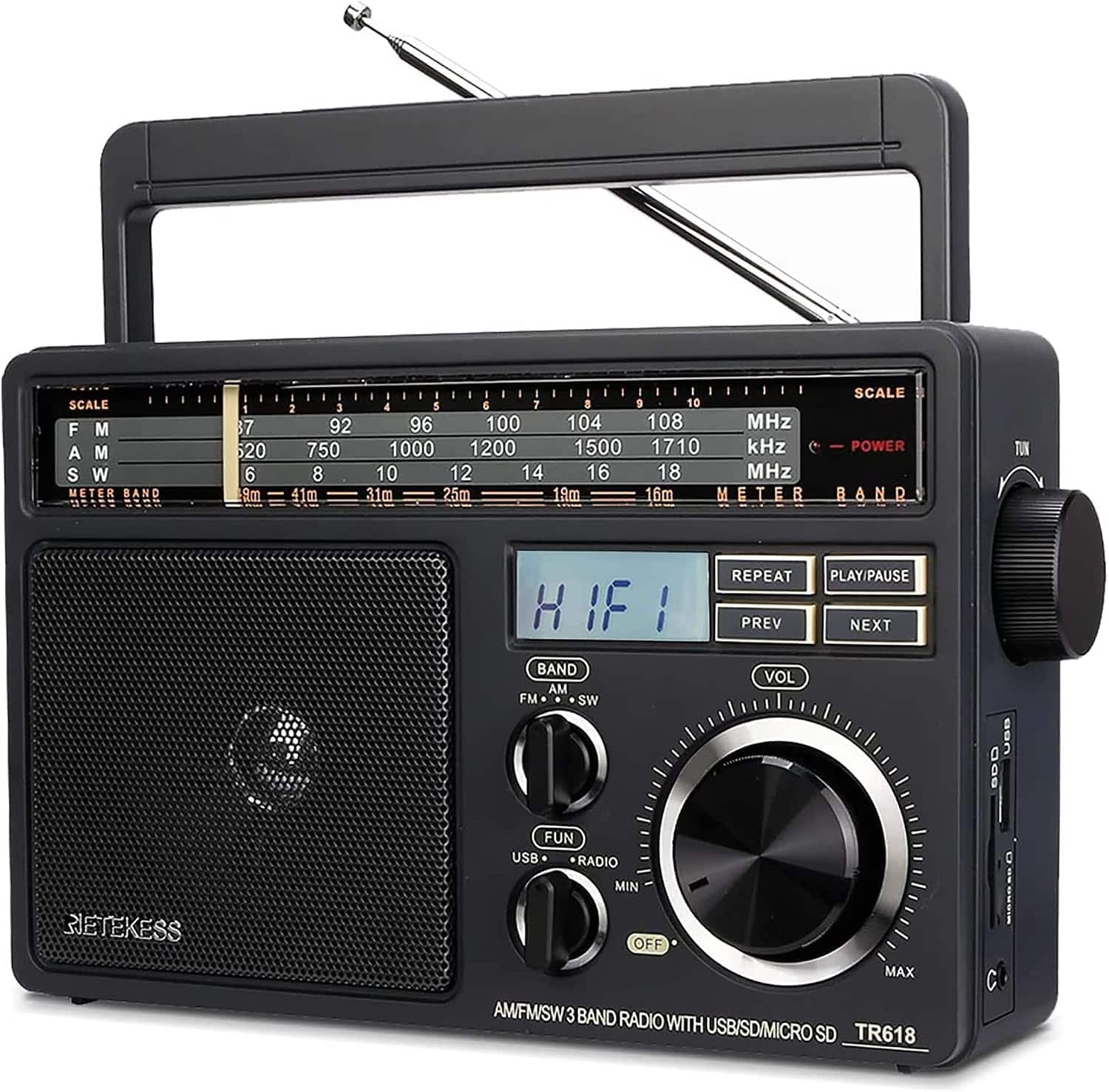 Retekess - TR618 AM FM Radio Plug in Wall, Portable Shortwave Radios (Black)  for Home, Kitchen,Drive in,SD/Micro SD, USB