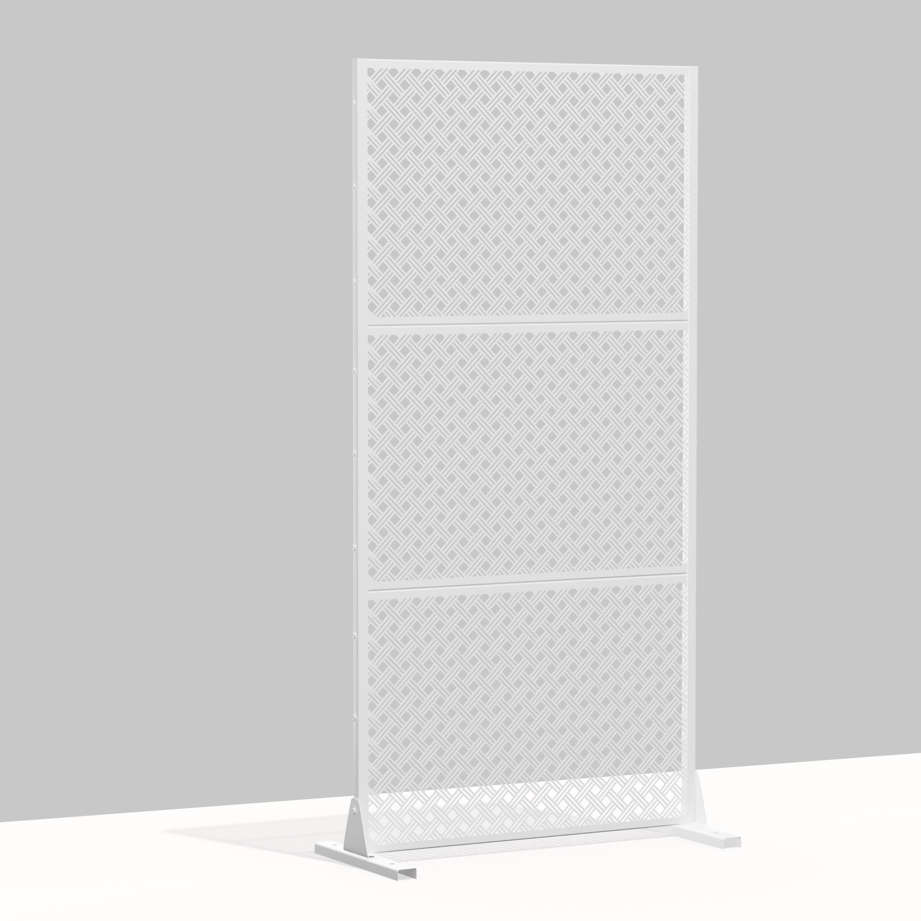 Angle. PexFix - 72 in. x 35 in. Jason Pattern Metal Outdoor Privacy Screen & Panels, Freestanding Garden Divider Fence - White.