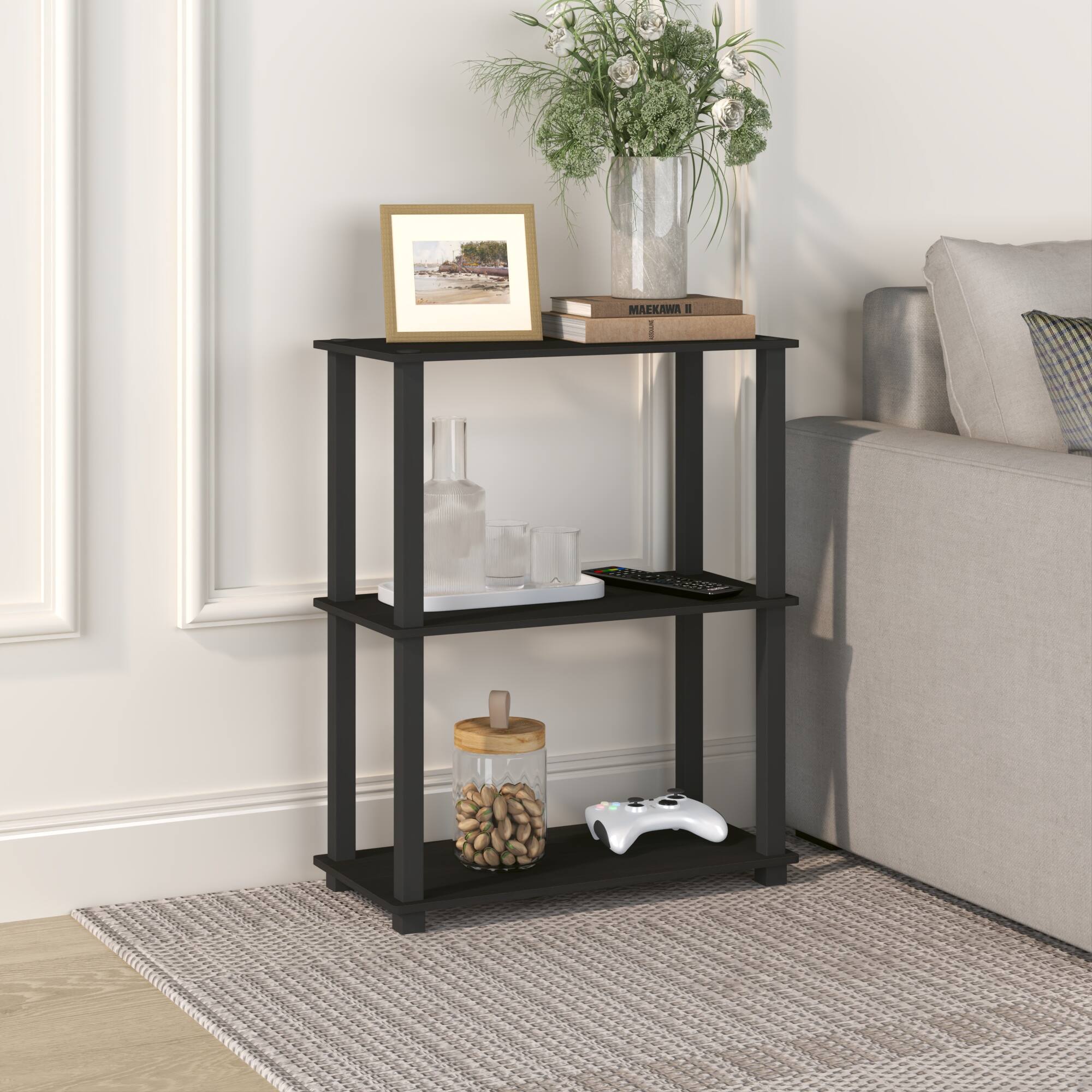 Alt View 2. HOMLUX - 3-Tier 29.6" Corner Shelf Open Shelves for Display for Living Room and Office Organization Espresso & Black - Espresso & Black.