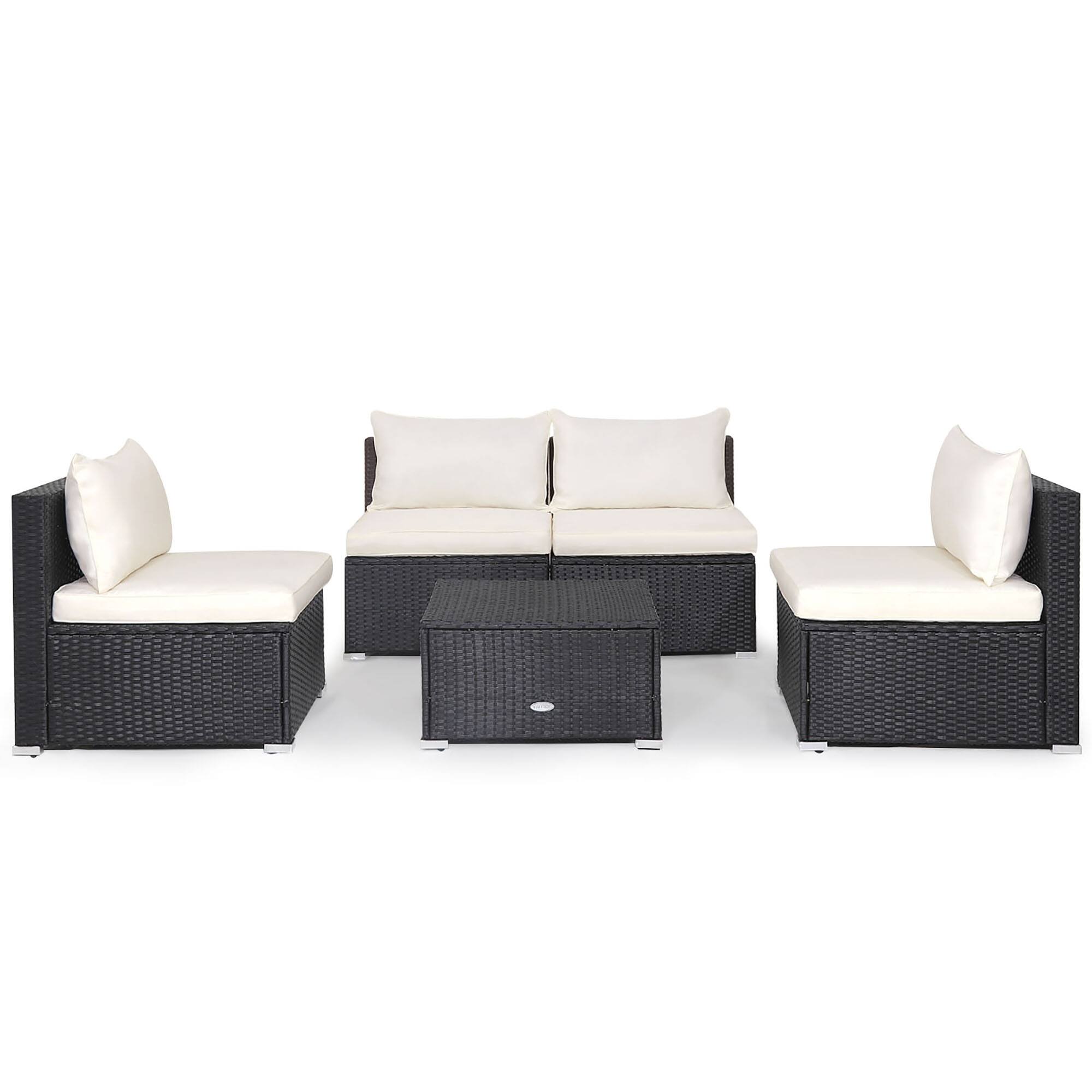 Alt View 8. Gymax - Gymax 5PCS Patio Outdoor Rattan Sofa Conversation Set w/ Seat & Back Cushions Off White - Off White.