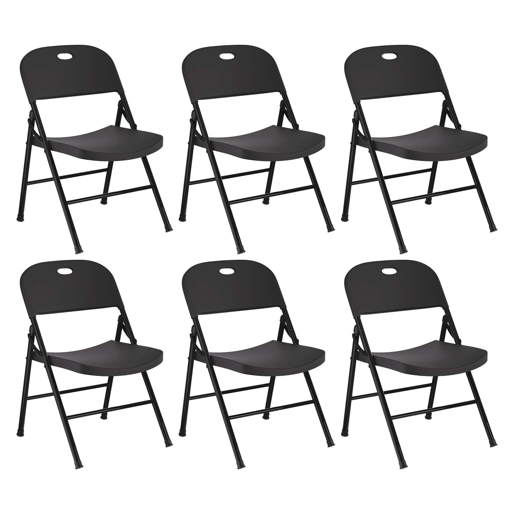 SKONYON - 6 Pack Portable Folding Chair Set with Durable Steel Frame - Black