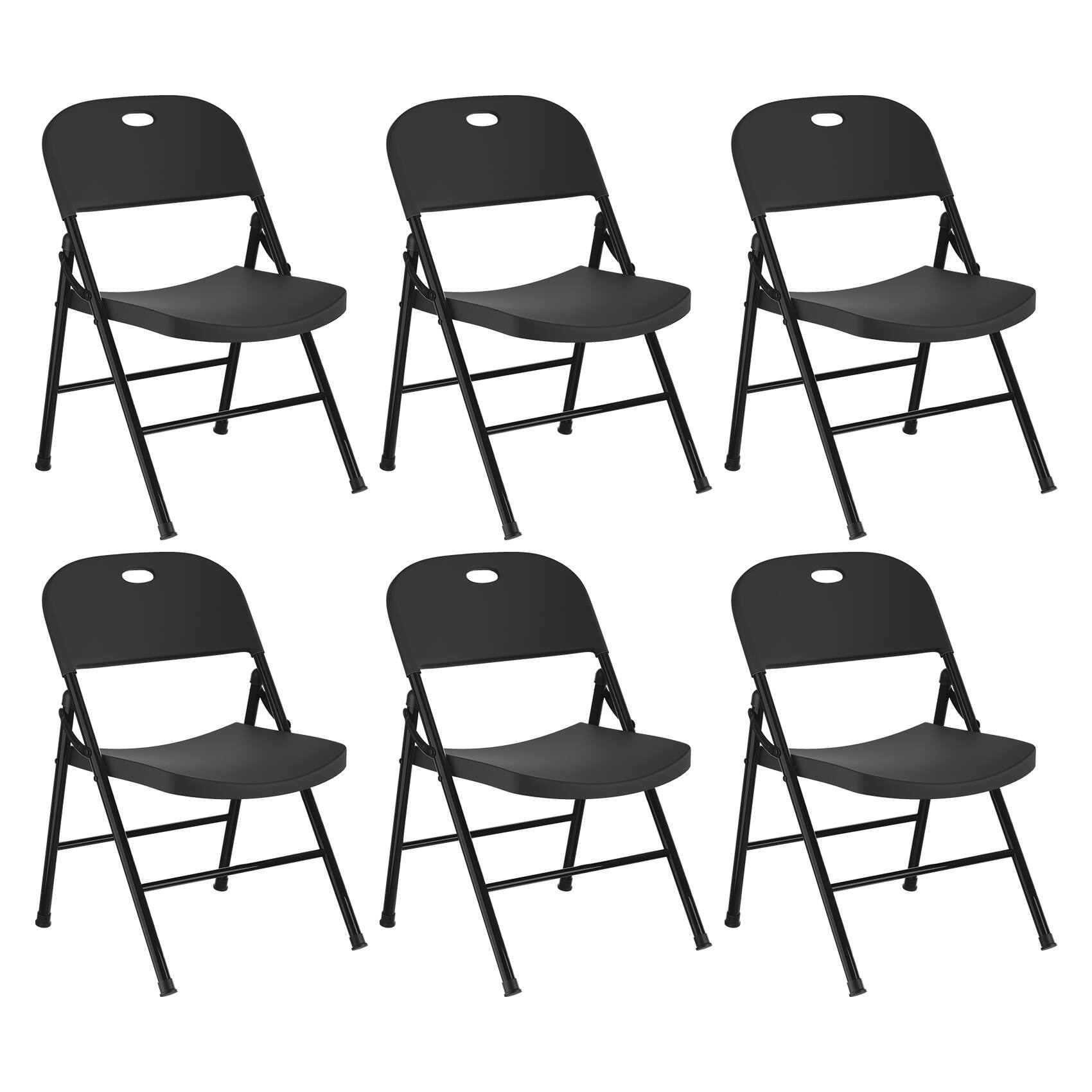 SKONYON - 6 Pack Portable Folding Chair Set with Durable Steel Frame - Black