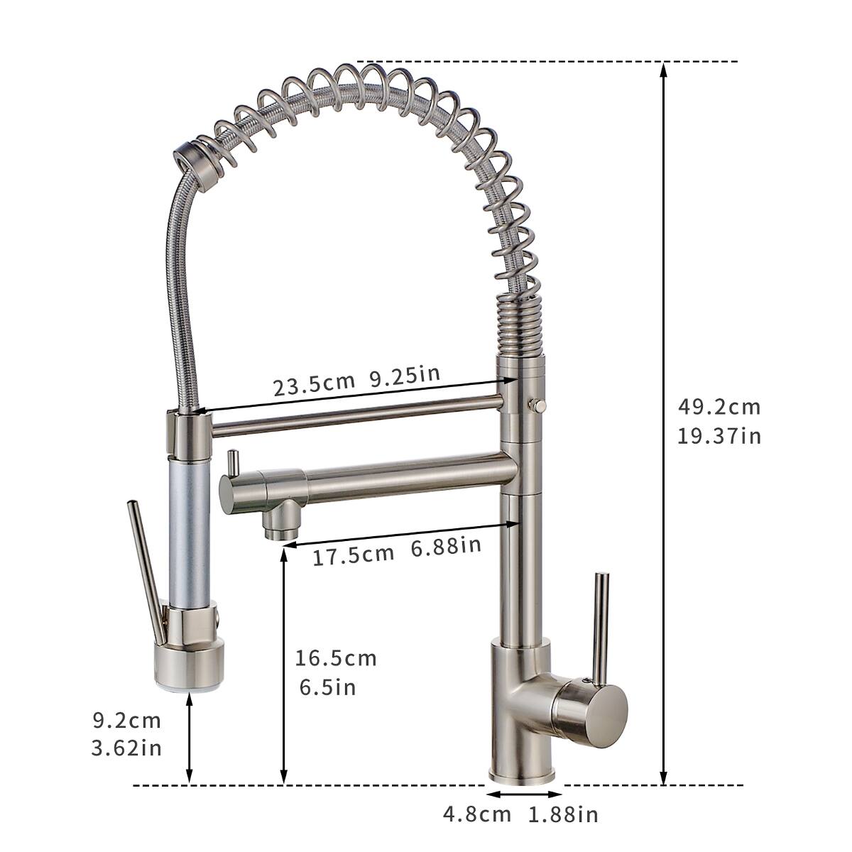 23.5cm 9.25in  
49.2cm 19.37in  
17.5cm 6.88in  
9.2cm 3.62in  
16.5cm 6.5in  
4.8cm 1.88in