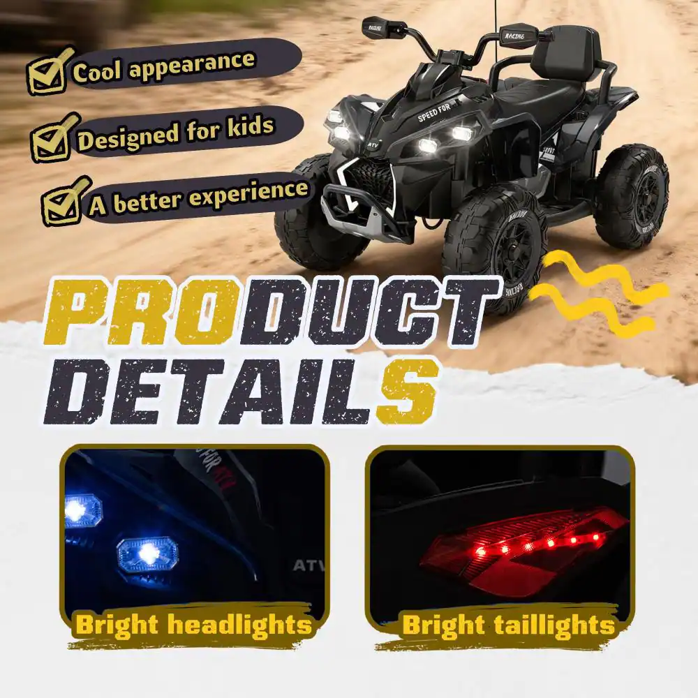 Cool appearance  
Designed for kids  
A better experience  

PRODUCT DETAILS  
Bright headlights  
Bright taillights