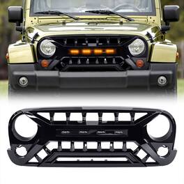 AMERICAN MODIFIED - Armor Grille 07-18 Jeep Wrangler JK w/ Amber LED - Glossy Black