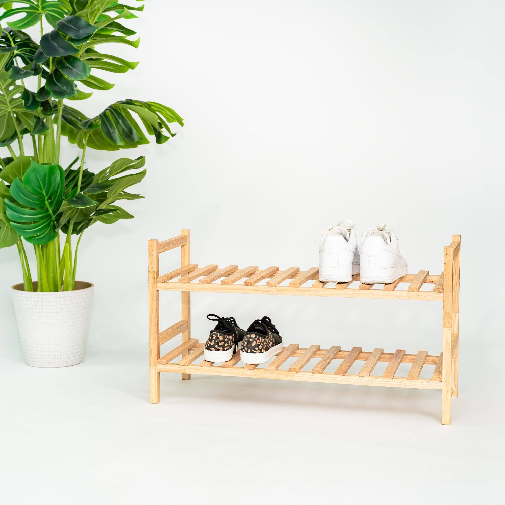 Alt View 3. PJ Wood - PJ Wood Stackable Wood Shoe Rack Organizer Shelf Closet Entryway Bedroom Natural - Natural.