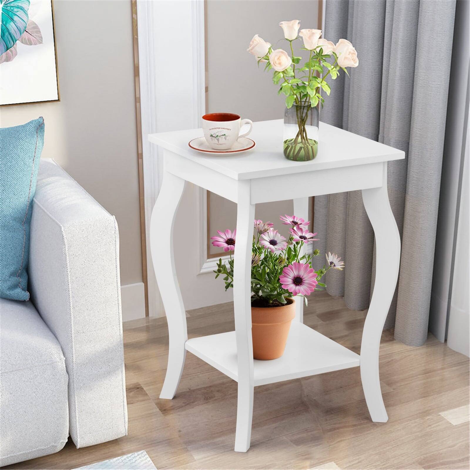 Alt View 5. Boyel Living - Set of 2 White NightStand Side Table End Table with Shelf and unique curved legs - White.