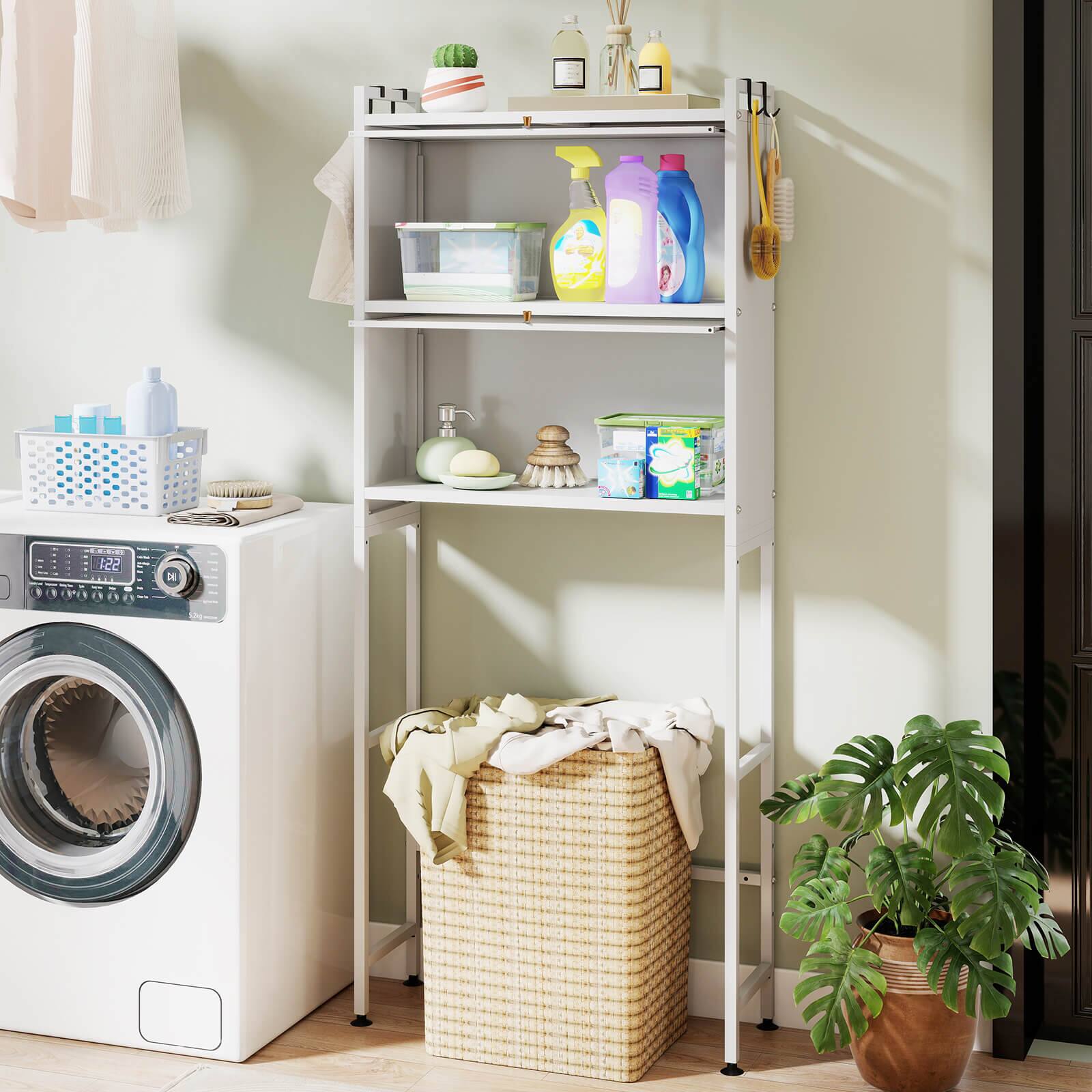 Alt View 3. Costway - Costway 66" Bathroom Organizer with 2 Flip-up Cabinets, See-through Fluted Doors, 4 Hooks - White.