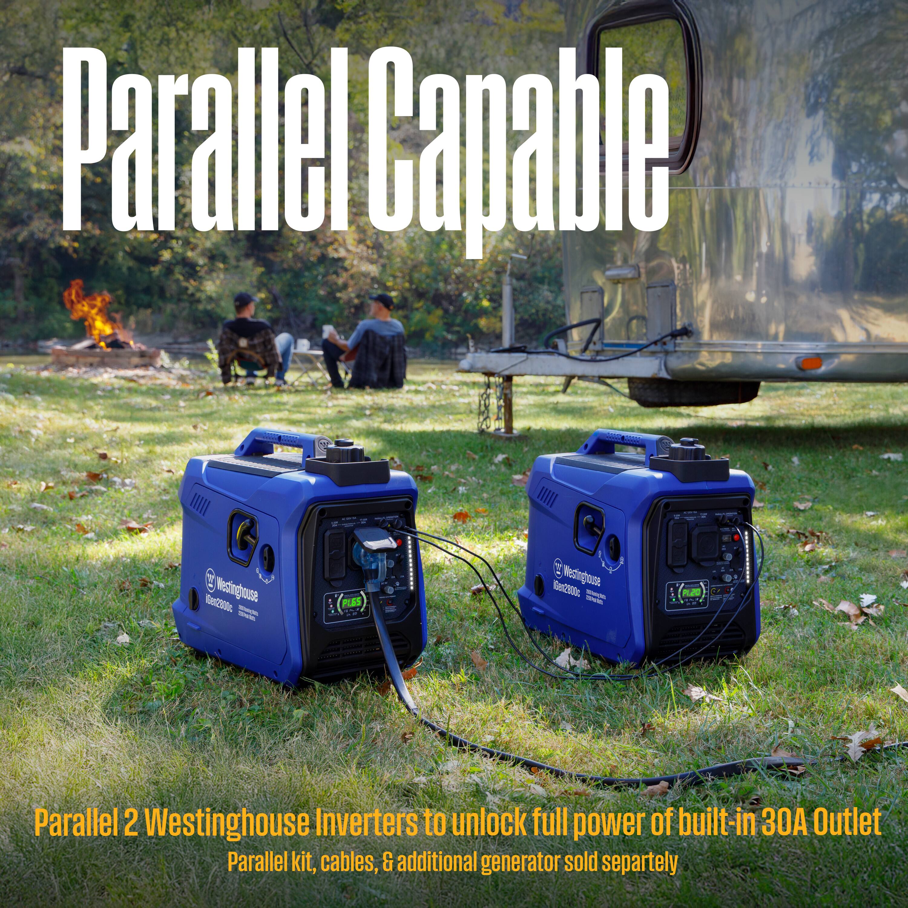 Parallel Capable

Parallel 2 Westinghouse Inverters to unlock full power of built-in 30A Outlet

Parallel kit, cables, & additional generator sold separately