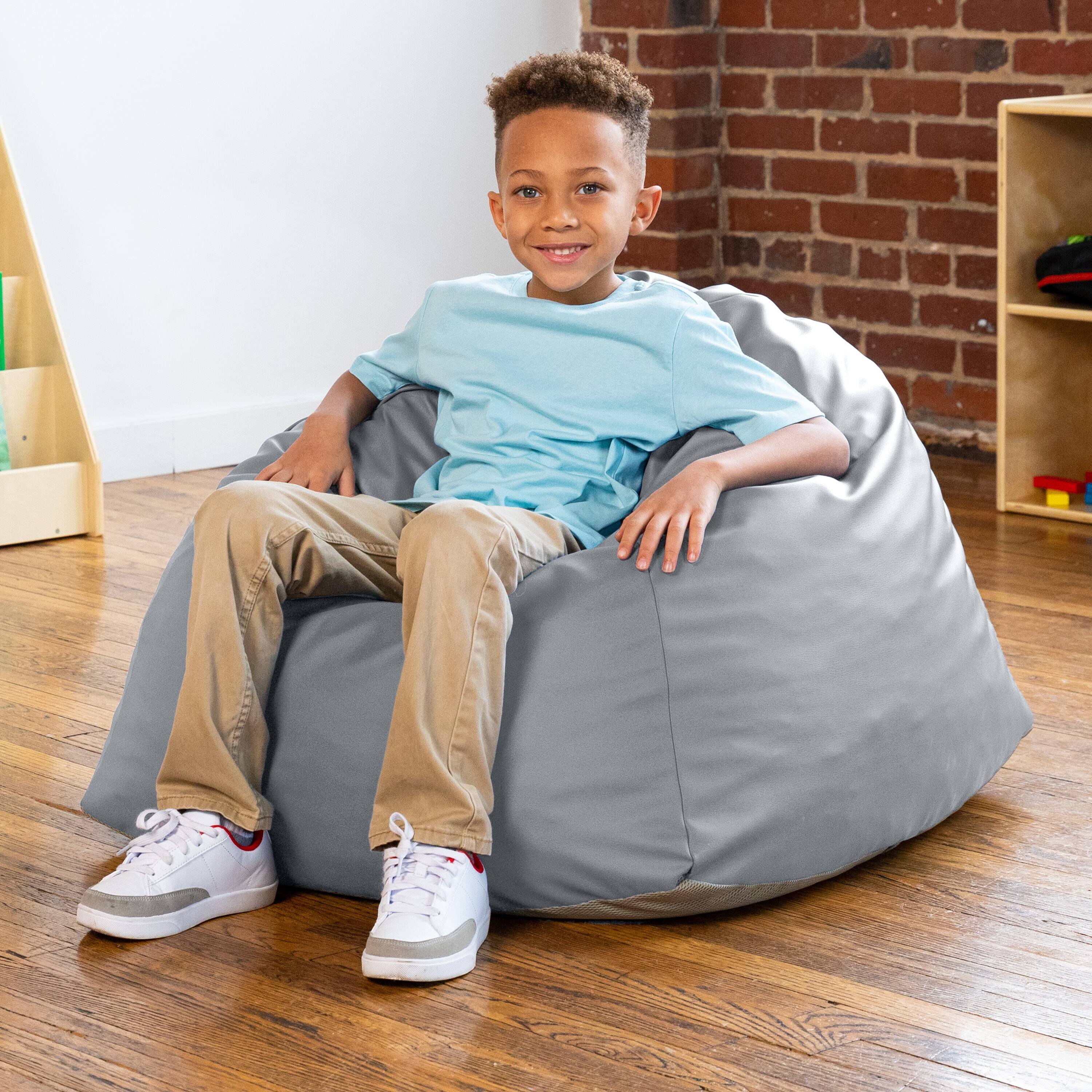 Angle. Jaxx - Jaxx Gumdrop Jr. Kids Bean Bag for Early Childhood & Educational Environments, Premium Vinyl - Submarine Grey - Submarine Grey.