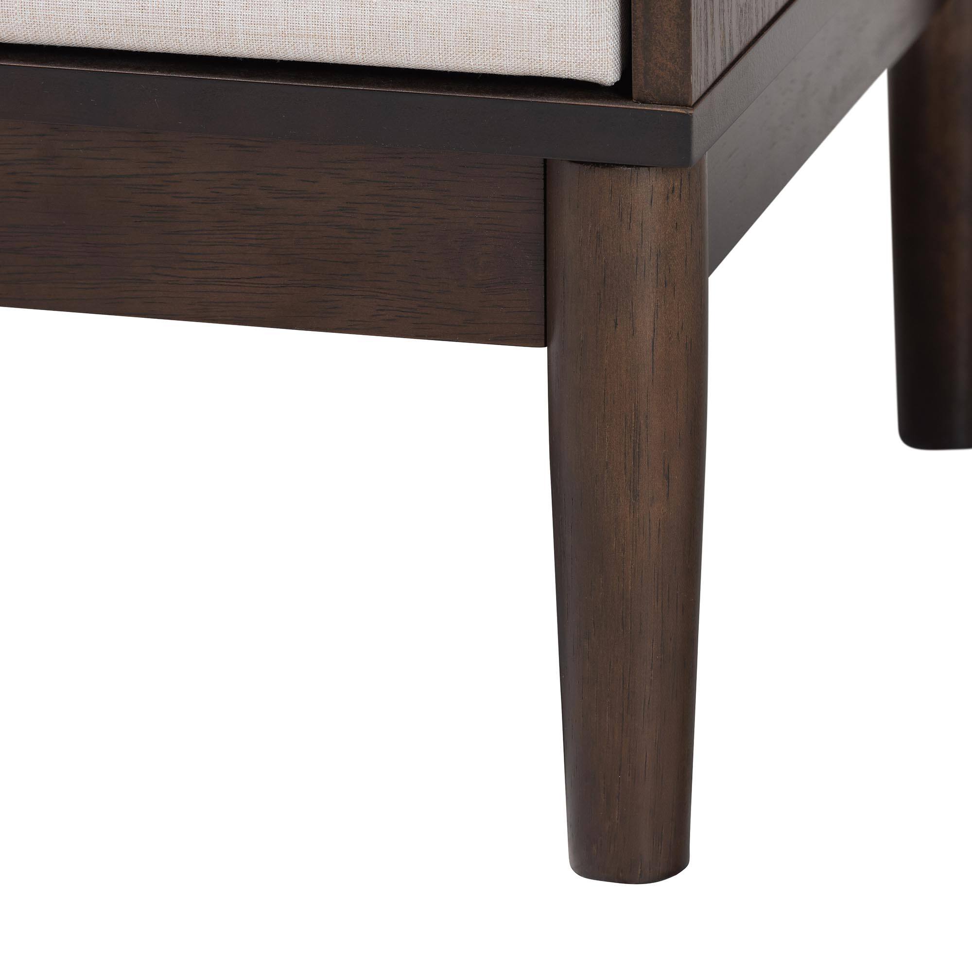 Alt View 2. Baxton Studio - Nikolai Mid-Century Fabric and Wenge Brown Wood 2-Drawer Nightstand - Beige/Wenge Brown.