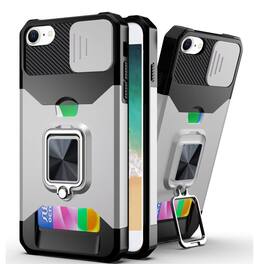 Kitcheniva - Rugged Multi-Use Card Magnetic Ring Stand Cover Phone Case With Tempered Glass For iPhone 16e/17e - Silver