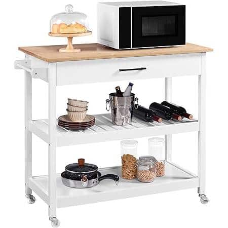 SlickBlue - Wood Top Kitchen Island Cart with Drawer and Locking Casters - White
