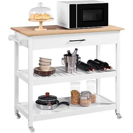 Front. SlickBlue - Wood Top Kitchen Island Cart with Drawer and Locking Casters - White.