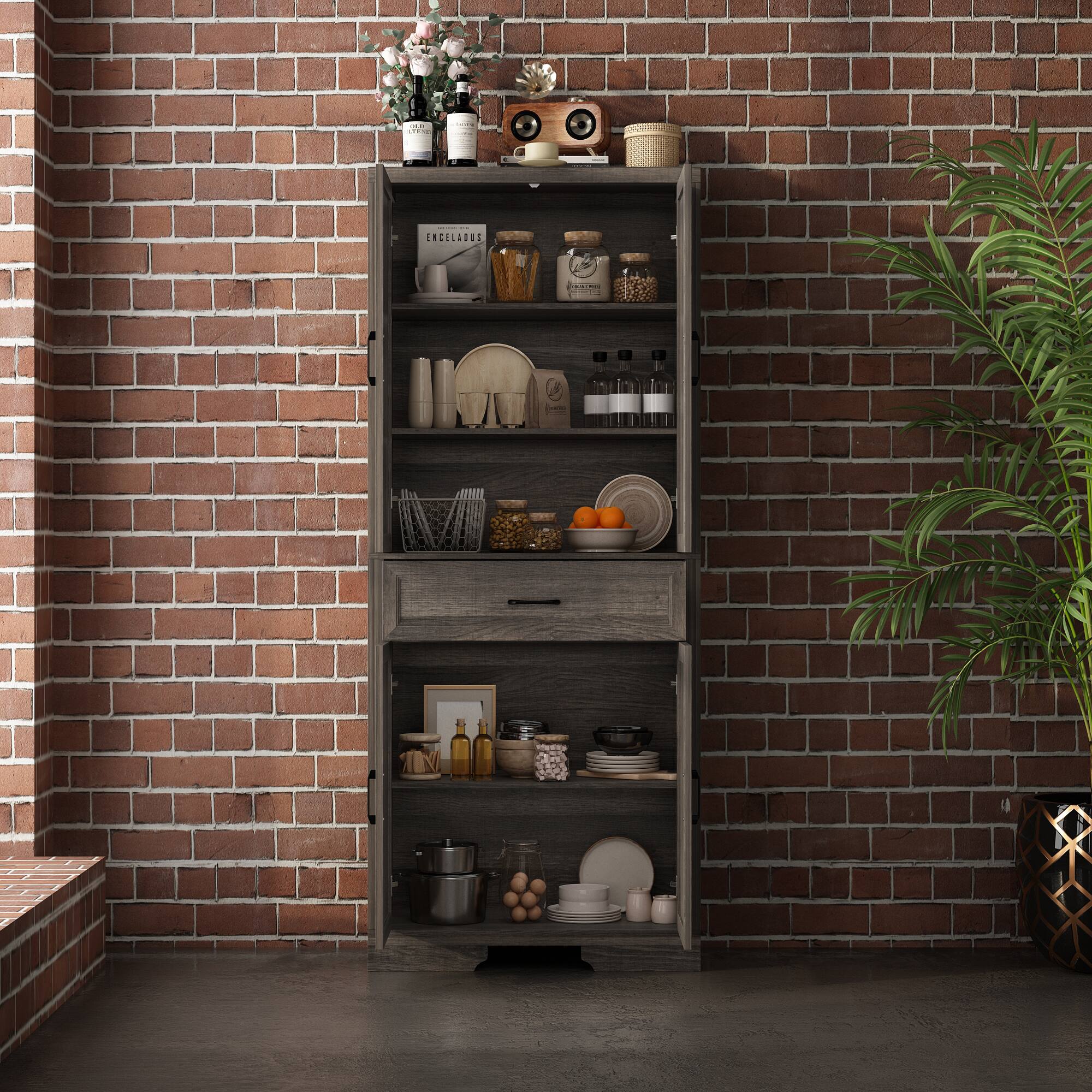 Alt View 8. Famapy - Famapy Storage Cabinet with Drawer & Doors - Durable Hinges & Anti - Tip Design - Dark Gray.