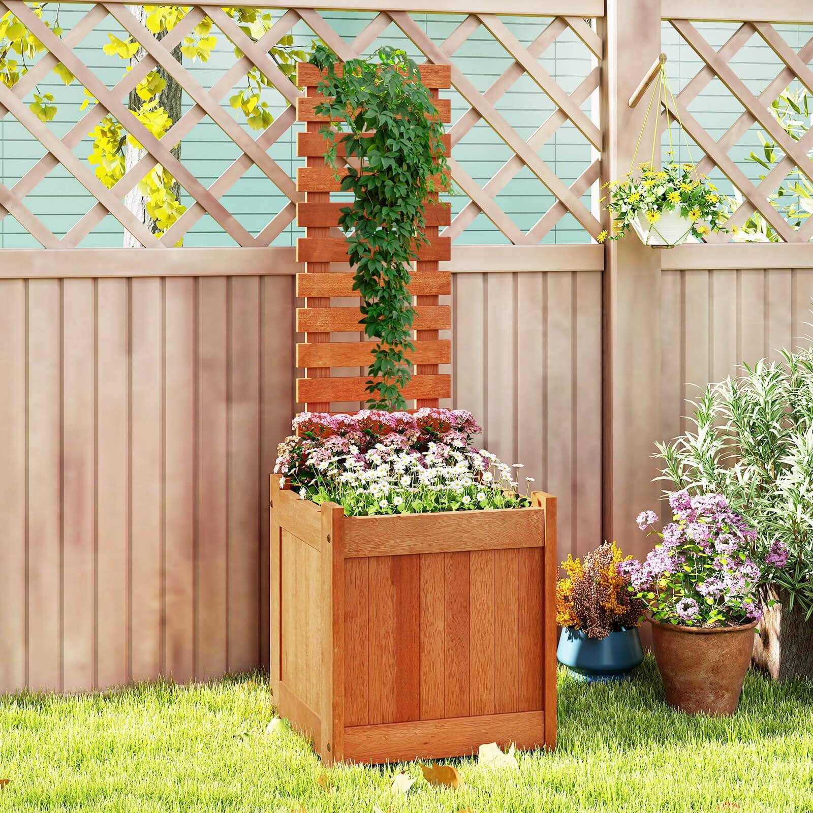 Alt View 1. Costway - Costway 2 PCS Wooden Raised Garden Bed Elevated Yard Planter Box with Trellis Open-Ended - Natural.