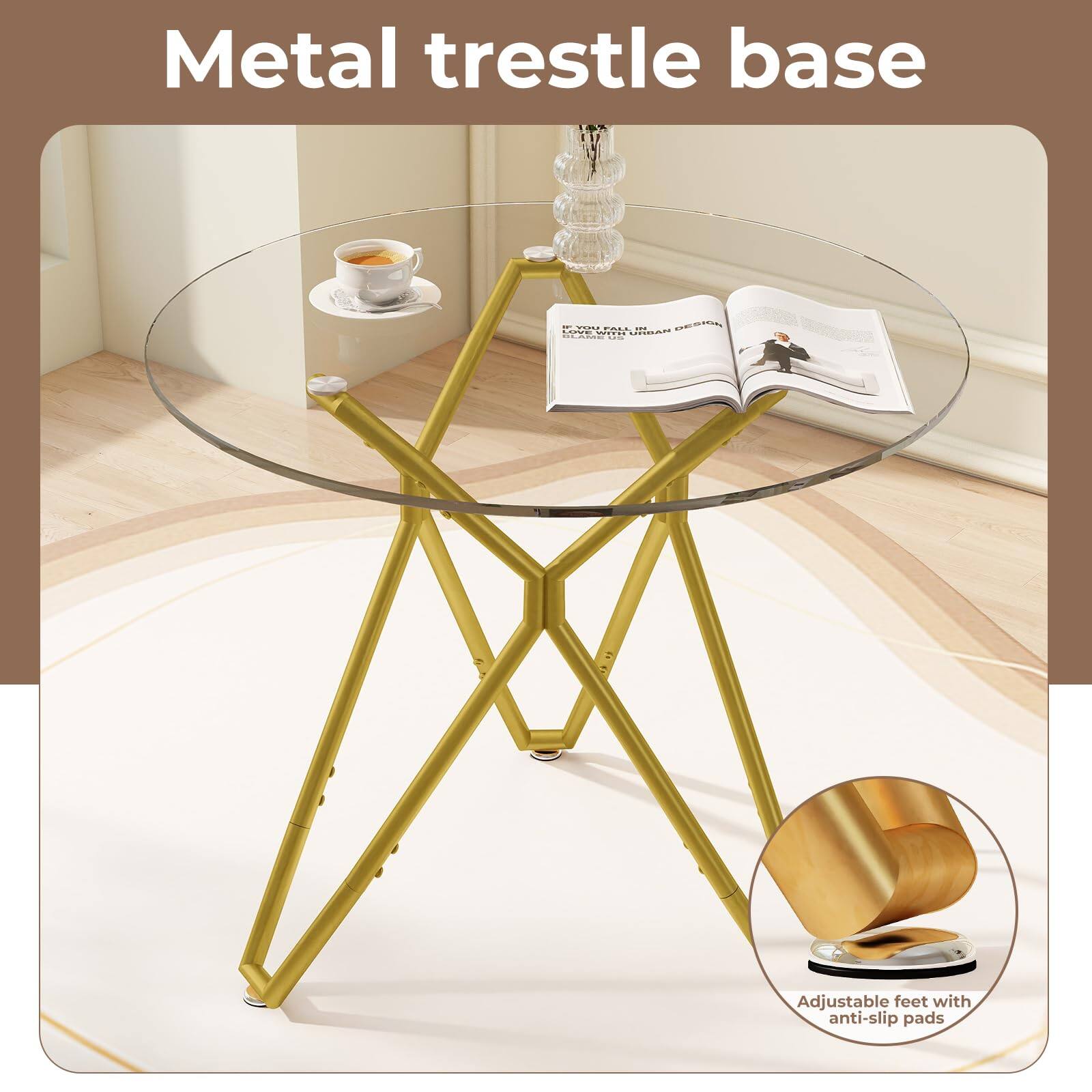 Metal trestle base

Adjustable feet with anti-slip pads