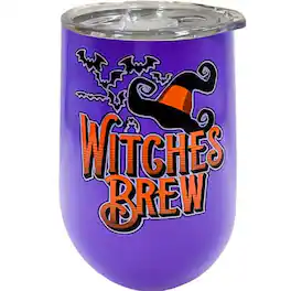 Spoontiques - Halloween Witches Brew Stainless Steel Double Wall Insulated Wine Tumbler 16 ounce - Purple