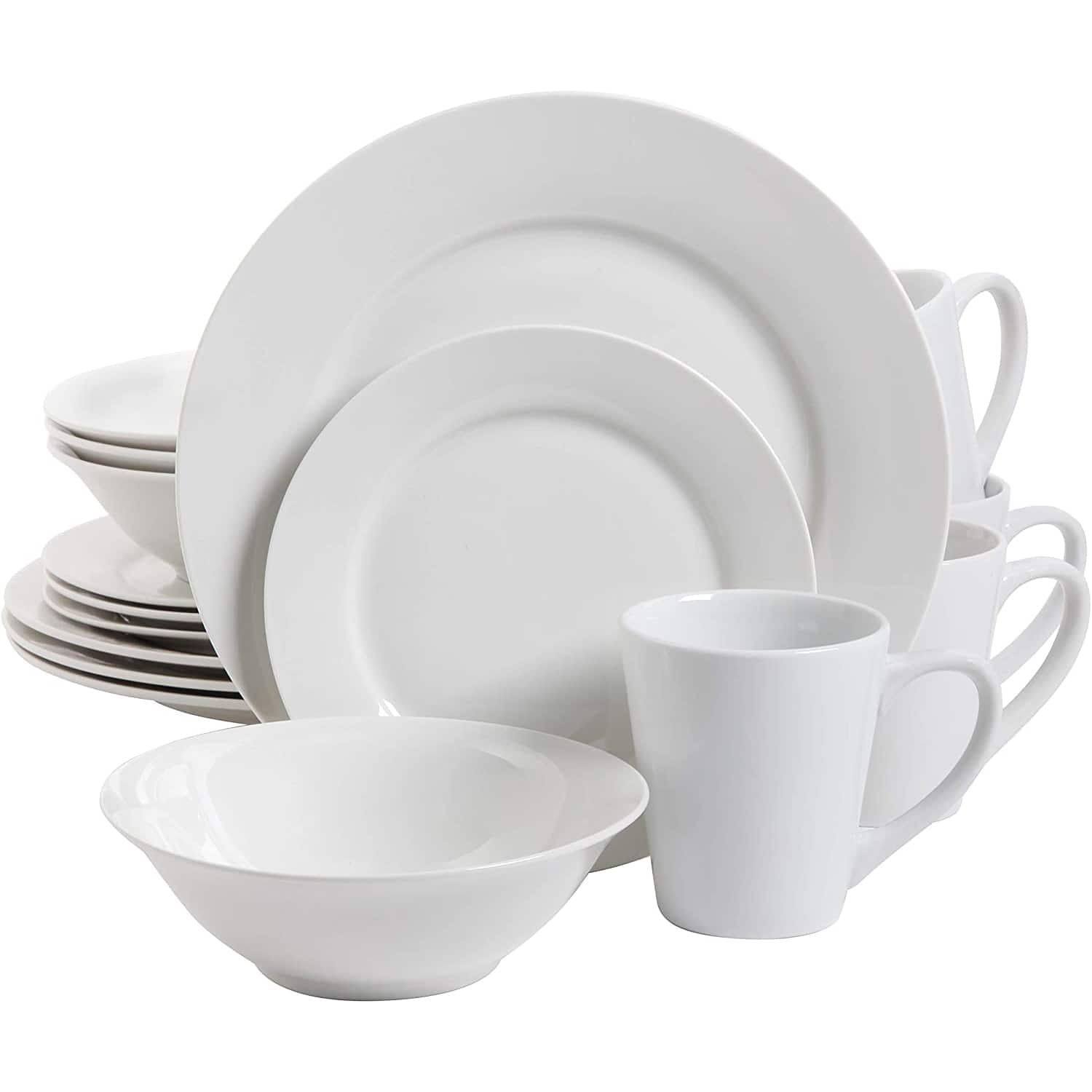 Gibson - 102563.16RM Porcelain Zen Buffet 16 Piece Round Dinnerware Set, White - White (Round)