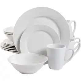Gibson - 102563.16RM Porcelain Zen Buffet 16 Piece Round Dinnerware Set, White - White (Round)