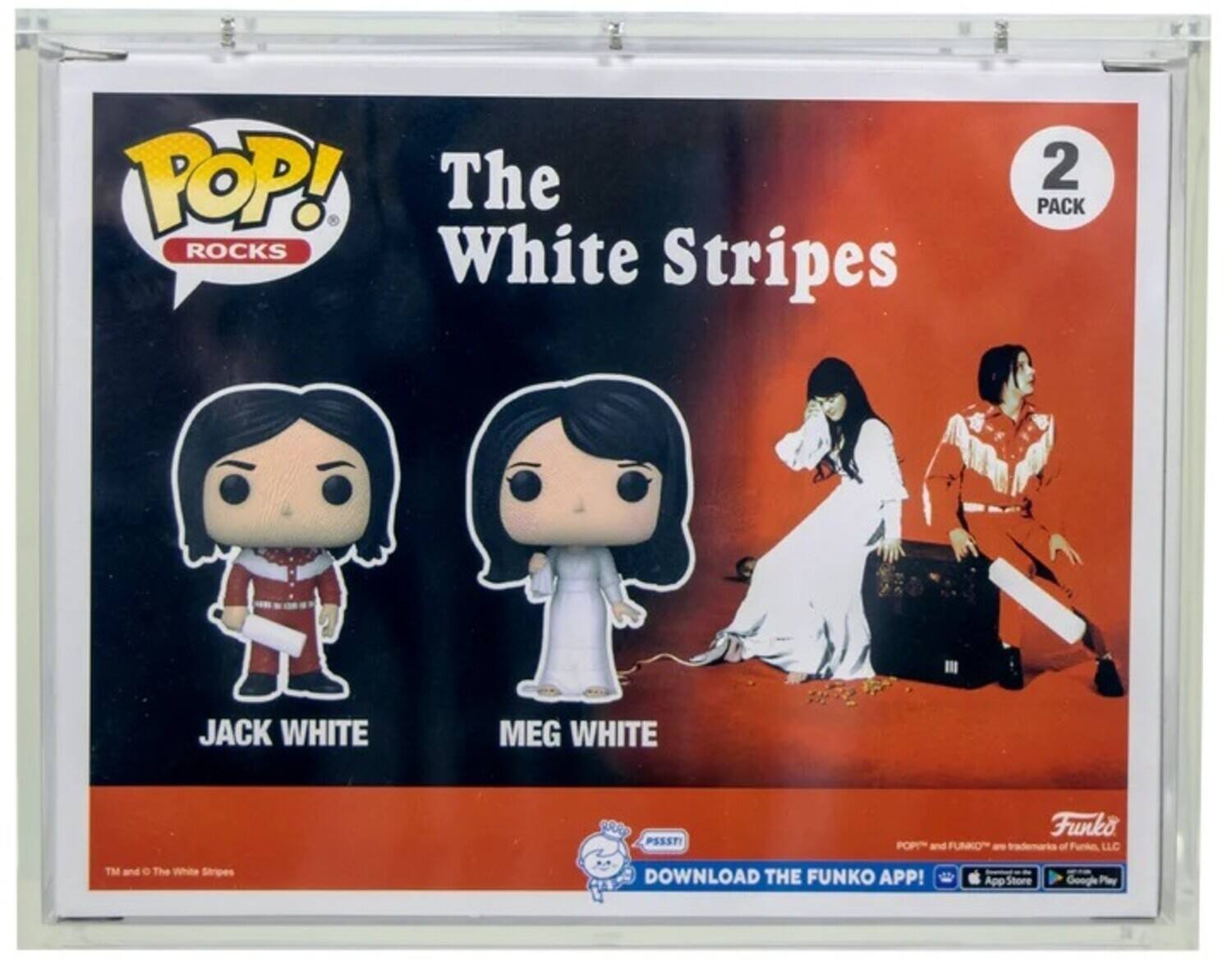 POP! ROCKS  
The White Stripes  
2 PACK  

JACK WHITE  
MEG WHITE  

DOWNLOAD THE FUNKO APP!  
App Store  
Google Play  

Funko  
POP! and FUNKO are trademarks of Funko, LLC.  
© and ™ The White Stripes