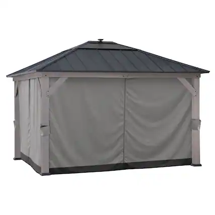 Front. SUNJOY - Sunjoy Curtain For 11x13 Hardtop Gazebo(Grey, Black) - Grey.