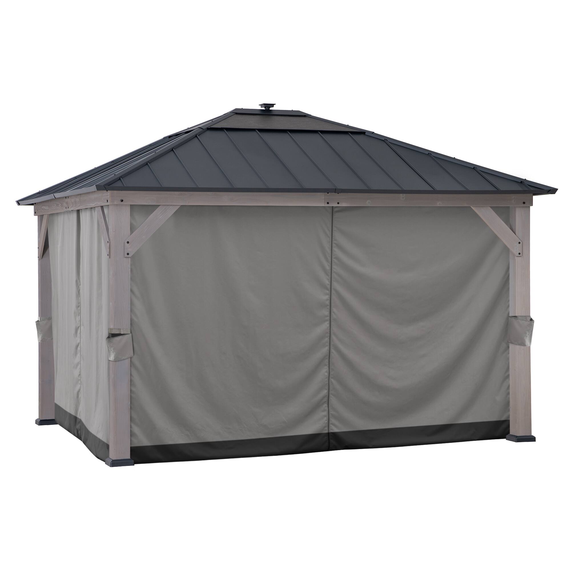 Front. SUNJOY - Sunjoy Curtain For 11x13 Hardtop Gazebo(Grey, Black) - Grey.