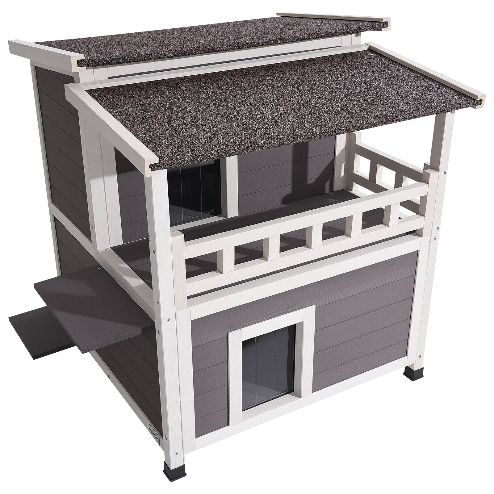 Alt View 5. VEVOR - Insulated Cat House,2-Story Wooden Cat Shelter, Foam Insulation, Feral Kitty Shelter,for 1-3 Cats in Winter 33x29.5x32in.