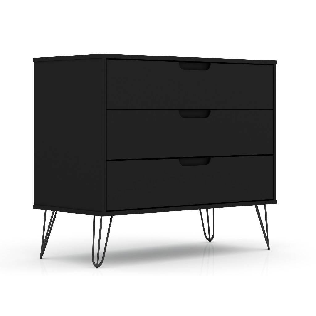 Front. SlickBlue - Scandinavian Style 3-Drawer Wood Dresser for Bedroom - Black.