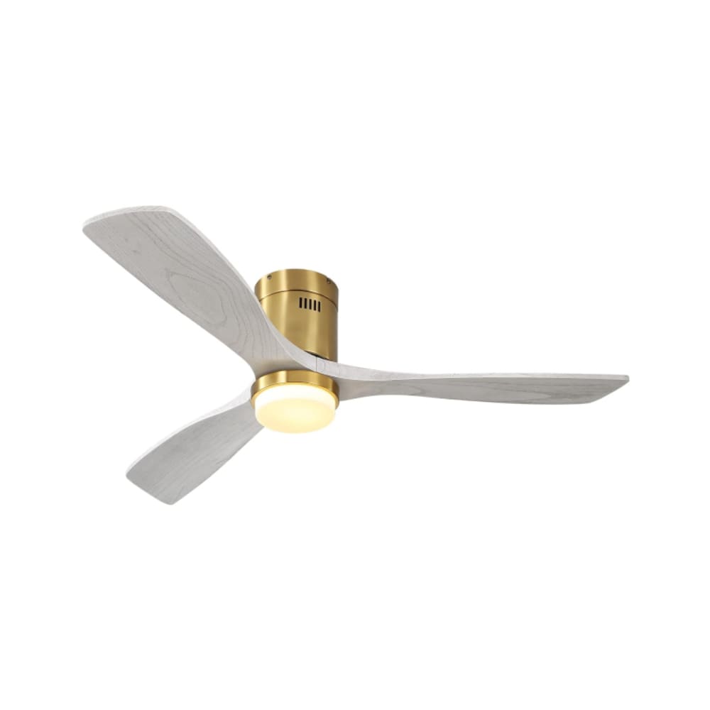 Front. Evolution Blazed - CARVED WOOD CEILING FAN WITH LIGHT - Brass, Grey Wood.