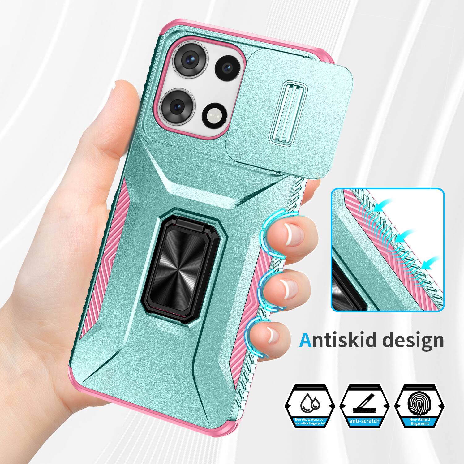 Antiskid design  
Non-slip, non-stick fingerprint  
anti-scratch  
Non-stained fingerprint