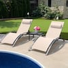 Front. PURPLE LEAF - 3-Pieces Aluminum Outdoor Chaise Lounge Patio Lounge Chair with Side Table, Beige - Beige.