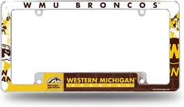 Rico Industries - Western Michigan WMU Broncos Chrome Metal License Plate Frame with Full Frame Team Color Graphics - Multi