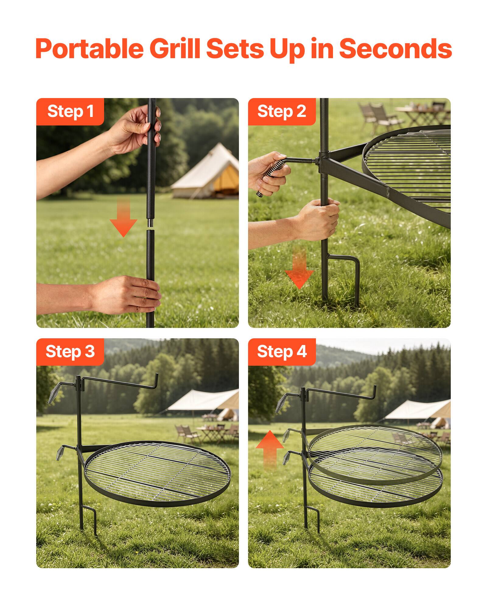 Portable Grill Sets Up in Seconds

Step 1

Step 2

Step 3

Step 4