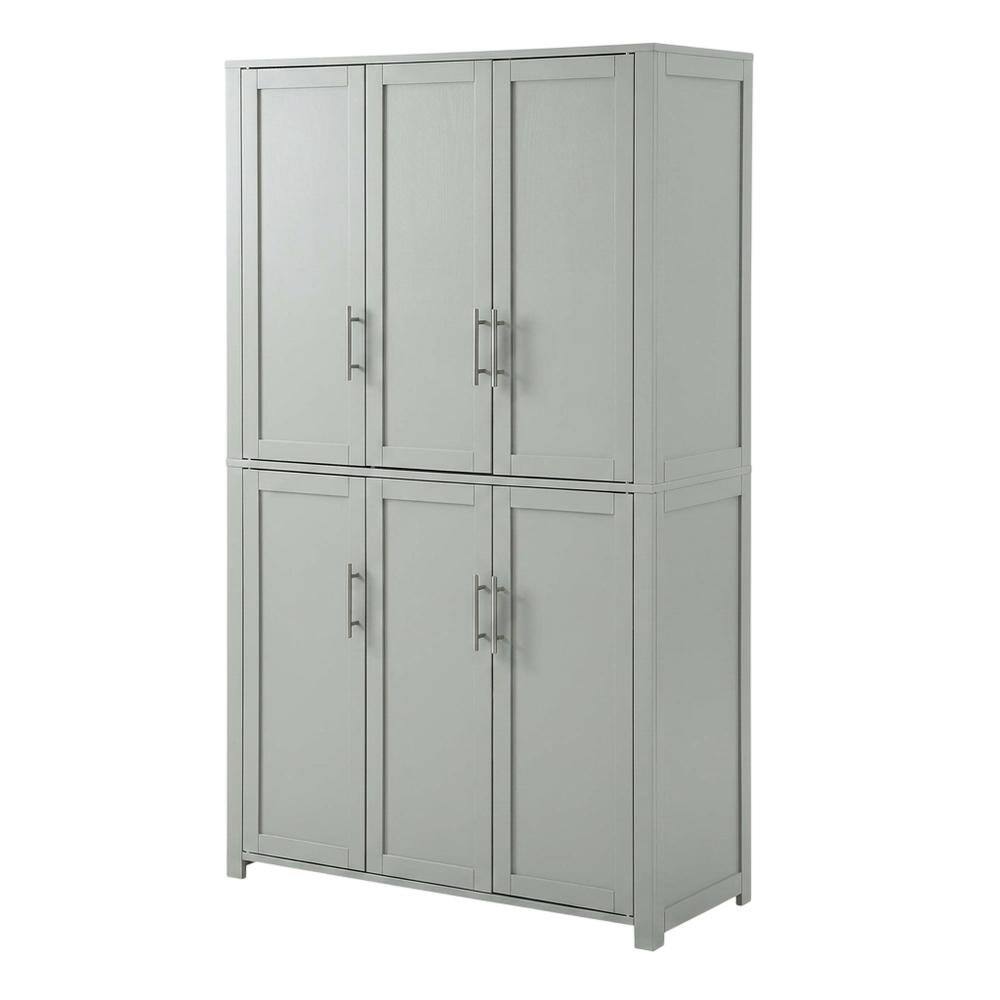 Back. FurniFact - Gray Tall Kitchen Pantry Cabinet, MDF Birch Veneer Freestanding - Gray.
