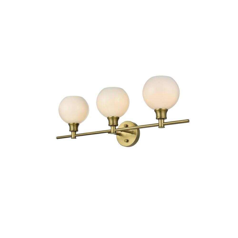 Left. Living District - Collier 3 Light Satin Gold and Frosted White Glass Wall Sconce - Satin Gold.
