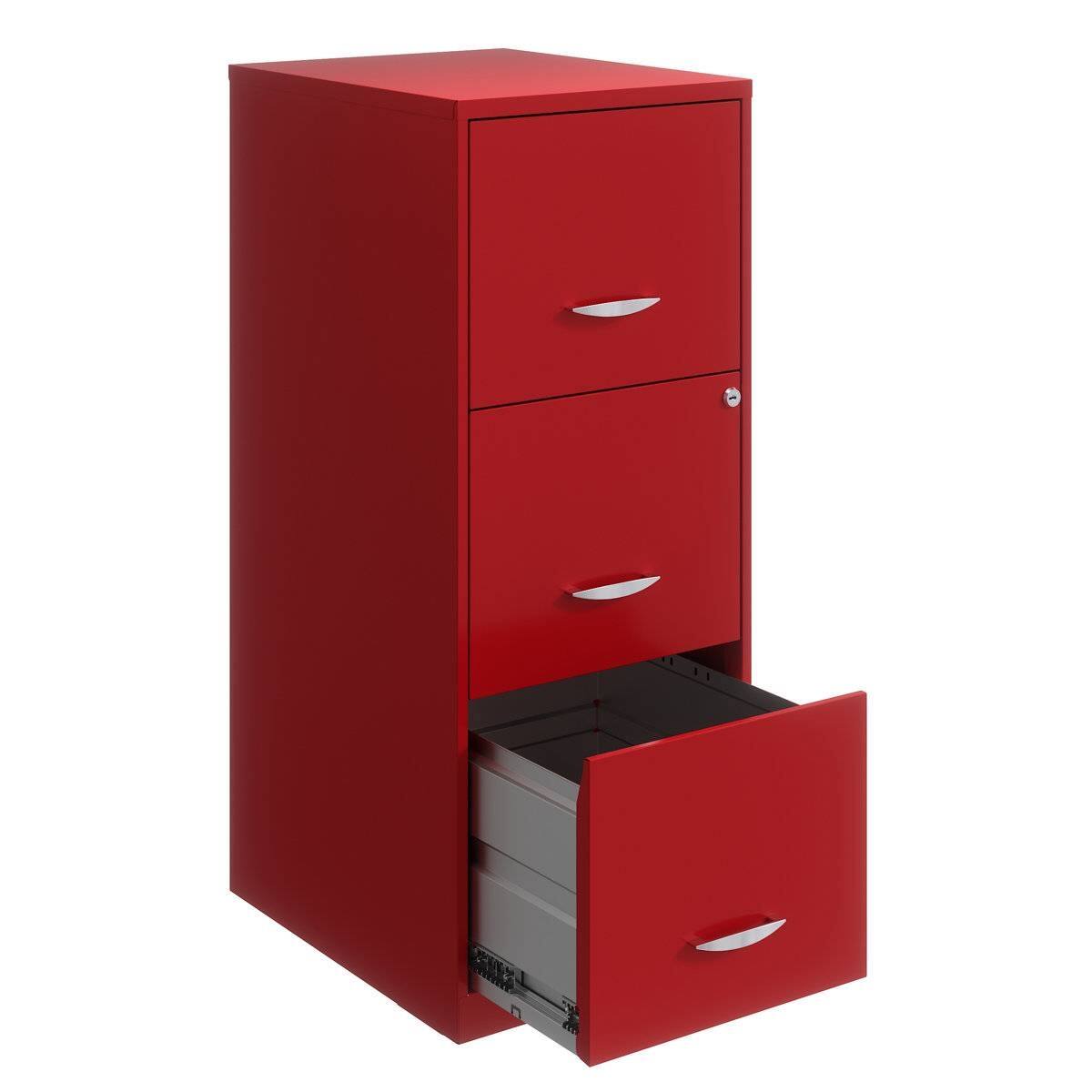 Front. SlickBlue - Secure 3-Drawer Metal File Cabinet – 2 Locking Drawers for Documents - Red.