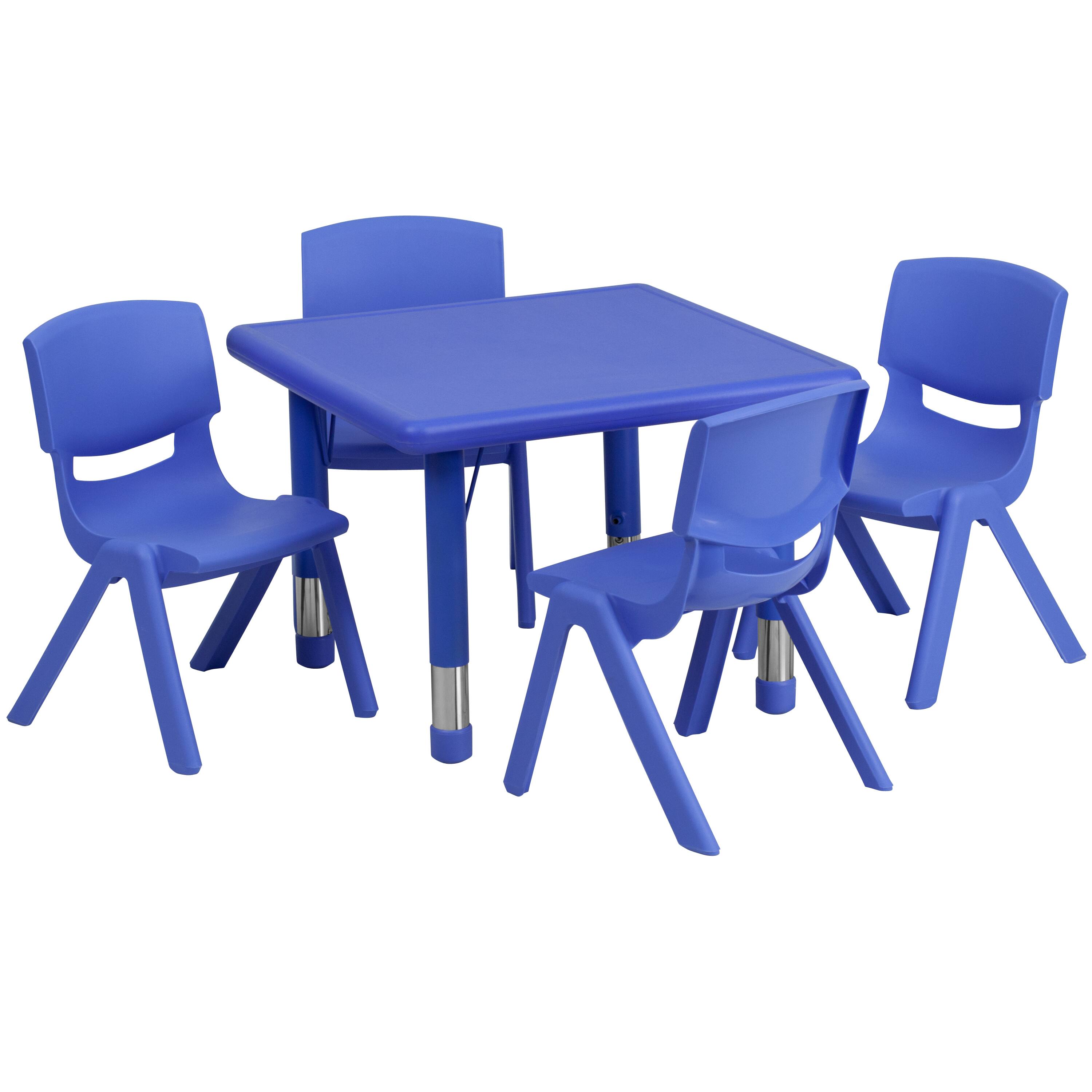 Alt View 1. Emma + Oliver - 24" Square Plastic Height Adjustable Activity Table Set with 4 Chairs - Blue.