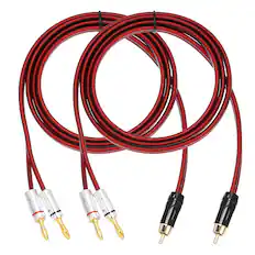 Front. Unique Bargains - 2pcs 1 RCA to 2 4mm Banana Plug Speaker Cable, 14AWG Gold Plated RCA Audio Cable - Red.