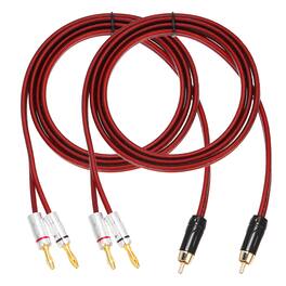 Unique Bargains - 2pcs 1 RCA to 2 4mm Banana Plug Speaker Cable, 14AWG Gold Plated RCA Audio Cable - Red