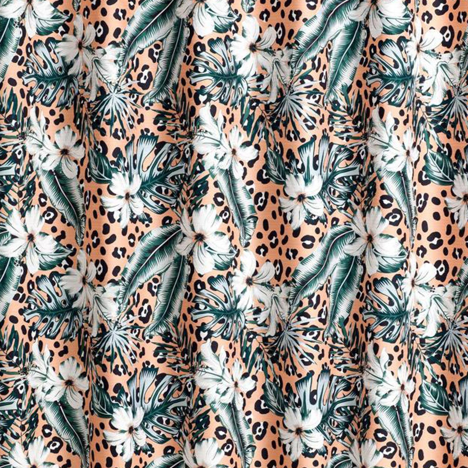 Back. RT Designers Collection - Vibrant Tropical Fiesta Pink Leopard Shower Curtain - 70x72 Inches - Multi.