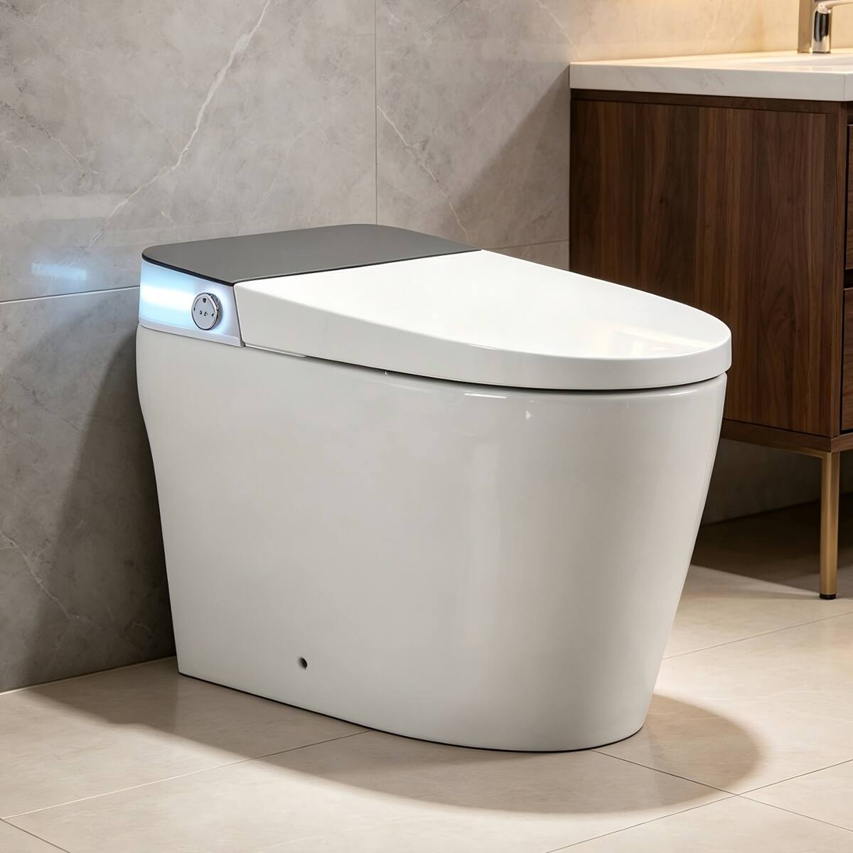 Angle. Loheer - Loheer Smart Bidet Toilet, One-Piece Ceramic Toilet With Auto Flush, Heated Seat and Remote Control - White and Black.