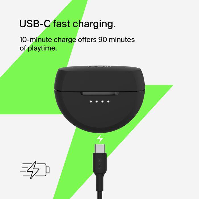 USB-C fast charging.  
10-minute charge offers 90 minutes of playtime.