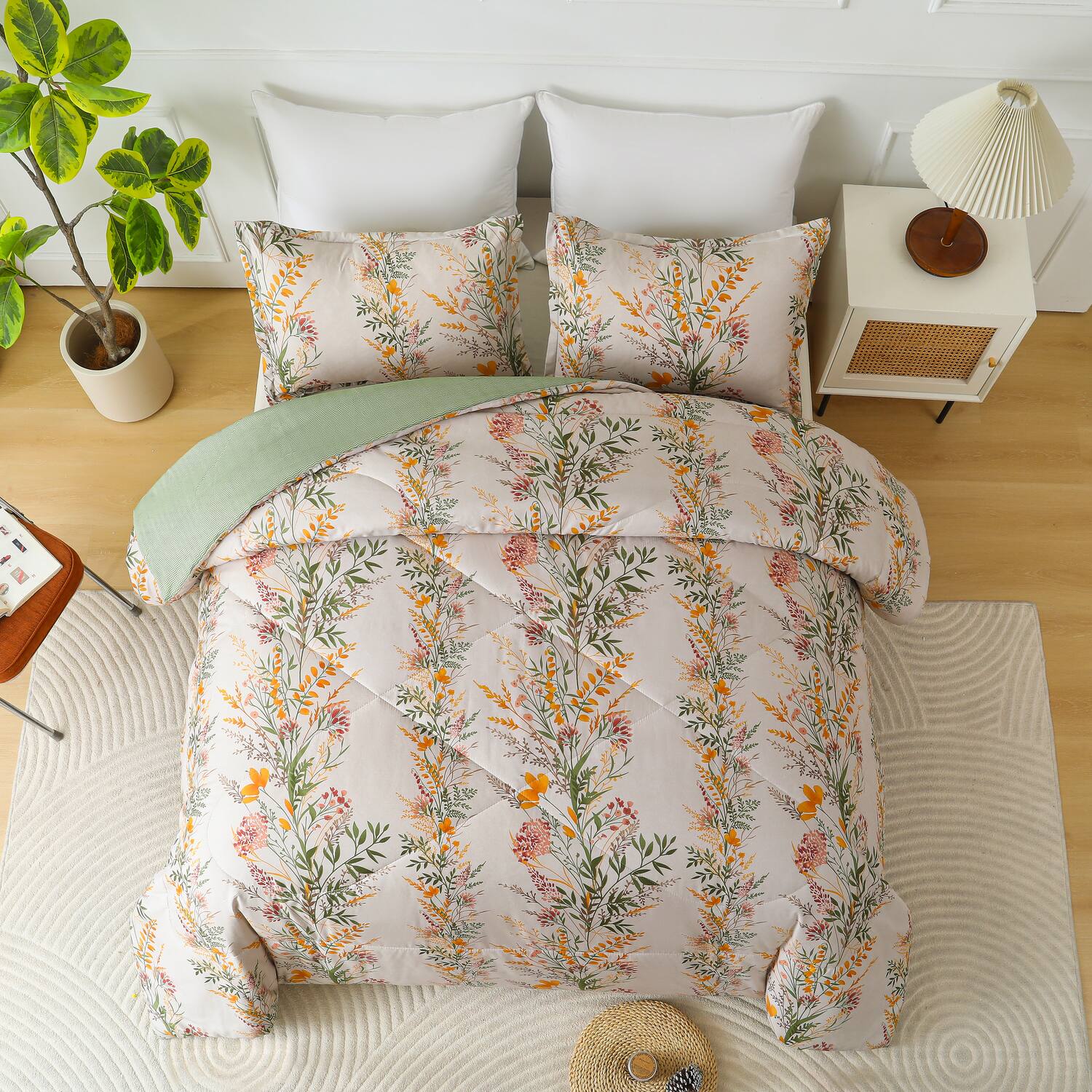 Angle. Shatex - 3-Piece Tree-Print comforter Set Features A Natural Minimalist Design That's Smooth Comfortable And Breathable Creating - Yellow.