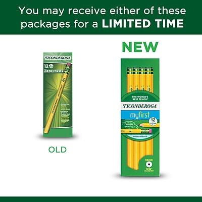 You may receive either of these packages for a LIMITED TIME

NEW
TICONDEROGA
THE WORLD'S BEST PENCIL
TICONDEROGA
myfirst 12

OLD
TICONDEROGA
12
BEGINNERS