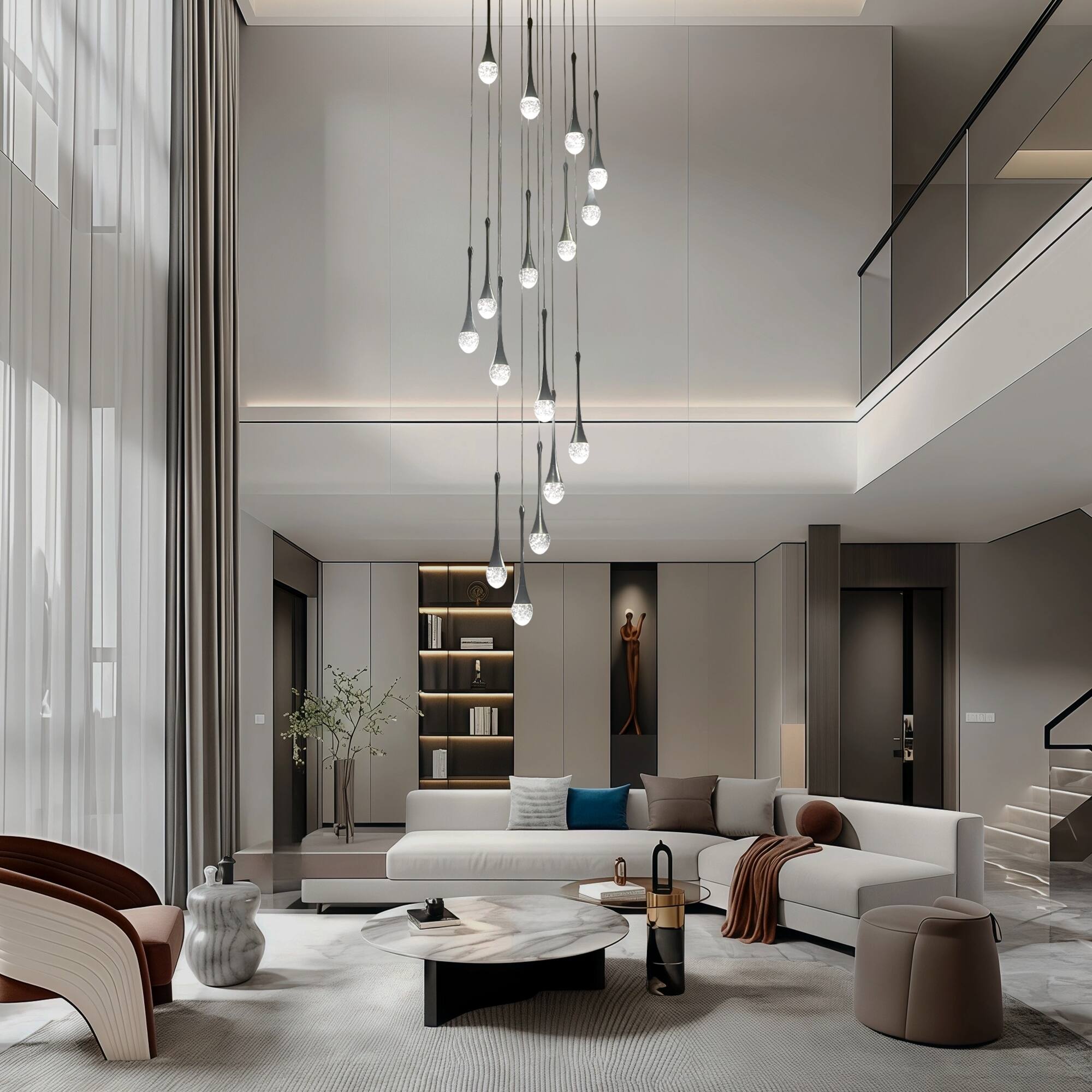 Back. RYHNUYNE - 16-Light Black Large Modern Chandelier, Crystal Staircase Chandelier with Remote, Dimmable LED Raindrop Lighting Chandel - Black.