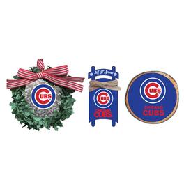 The Memory Company - Chicago Cubs Three-Pack Wreath, Sled & Circle Ornament Set - Multicolor